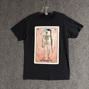 LA MUERTE SKELETON‎ T SHIRT LOTERIA LOTTERY NUMBER 14 MEXICAN Size Small black